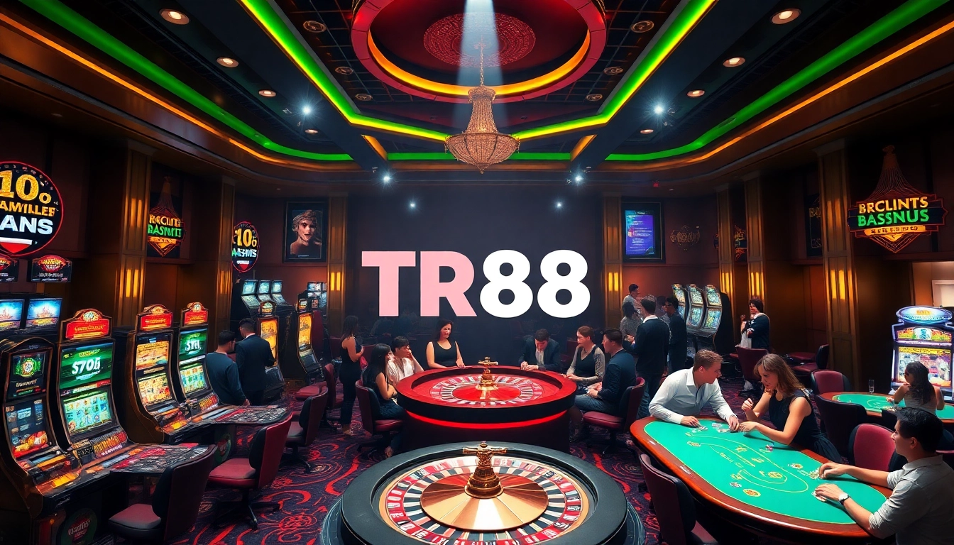 Engage with TR88 online gambling interface in a vibrant casino setting filled with exciting games.