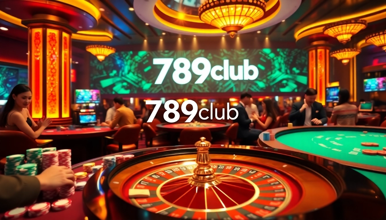 Players enjoying a thrilling moment at 789club casino, highlighting vibrant chips and a roulette wheel.