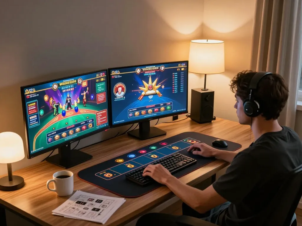 Engaging gameplay on nhà cái S666 with multiple screens showing casino games, creating a vibrant online gambling atmosphere