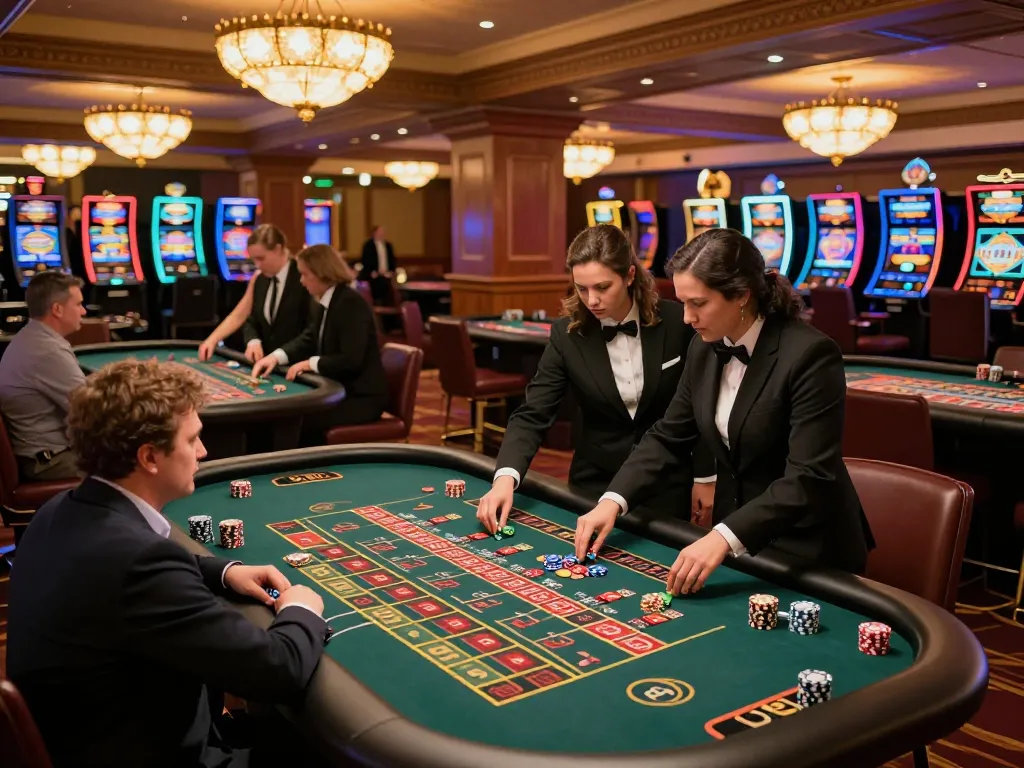 C168 players placing bets at roulette tables in an upscale casino ambiance