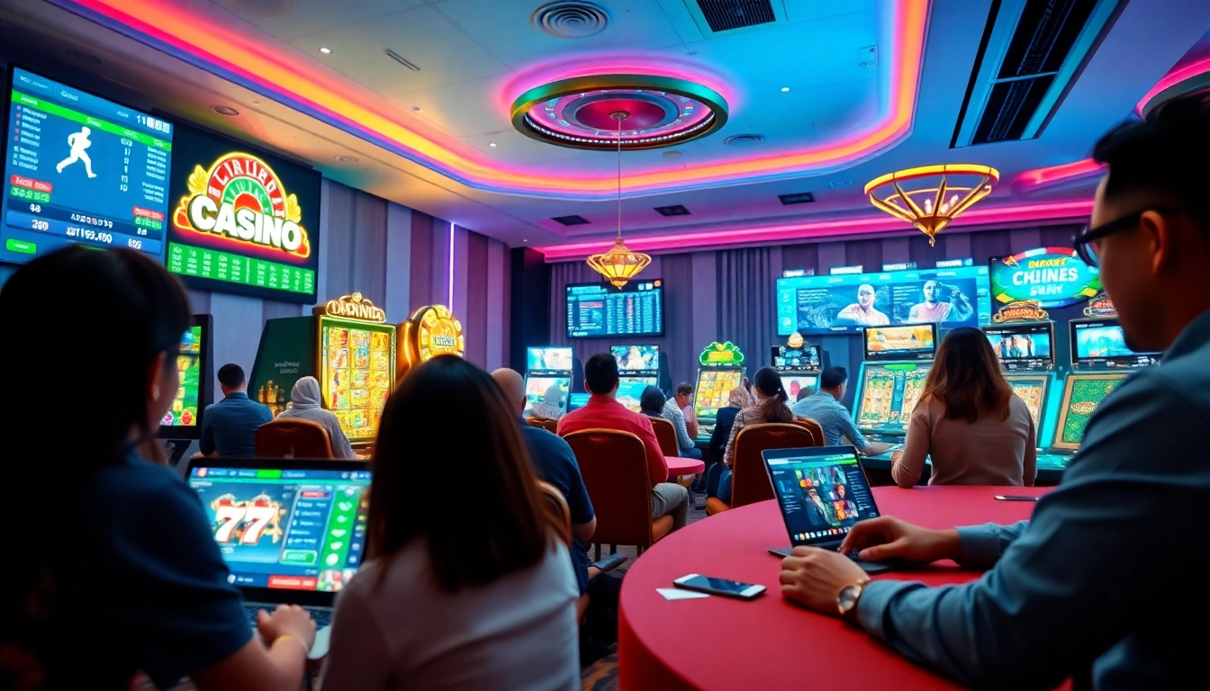 Exciting online gaming scene at https://open88seo.com/ featuring diverse players engaged in sports betting, slots, and live dealer games.