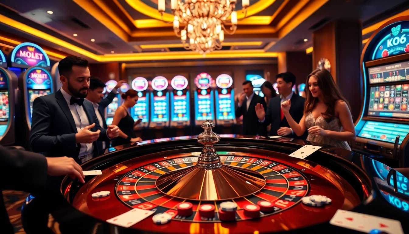 Các người chơi tận hưởng trải nghiệm roulette KO66 tại một bàn casino sôi động.