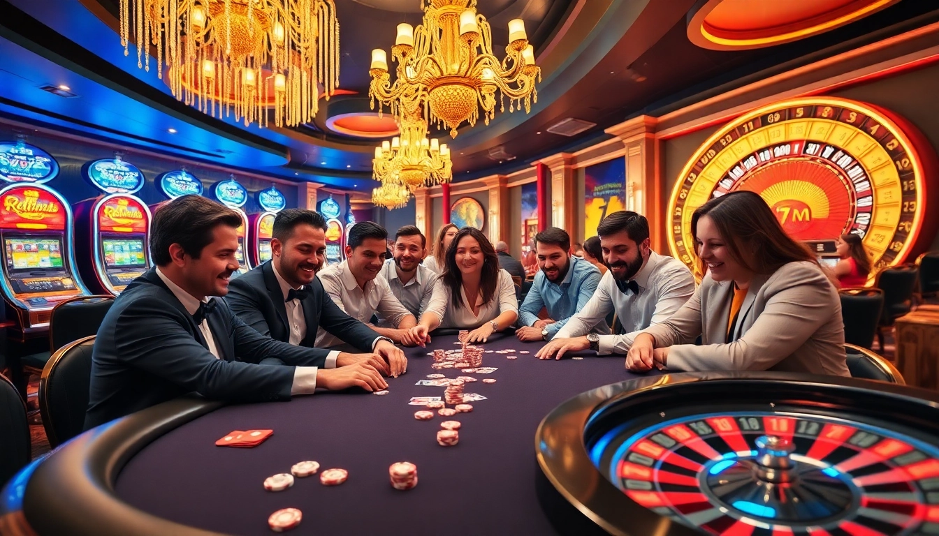 7M enhancing the excitement of poker games at a luxurious casino with eager players.