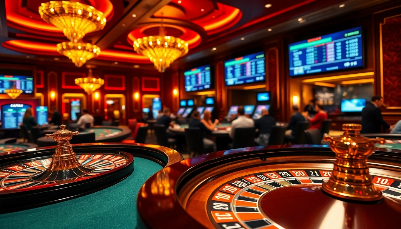 Players enjoying a thrilling casino experience at tabet featuring roulette and poker tables.