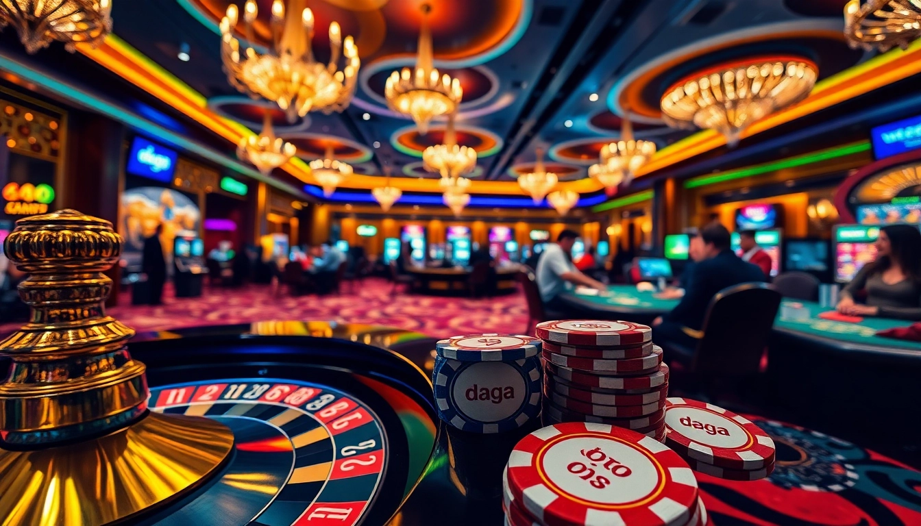 Engaging casino scene with poker chips and roulette wheel featuring the keyword daga.