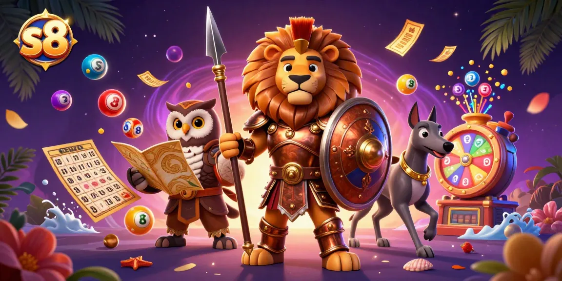 Experience thrilling gaming action with S8's vibrant lottery scene featuring dynamic characters and iconic elements.