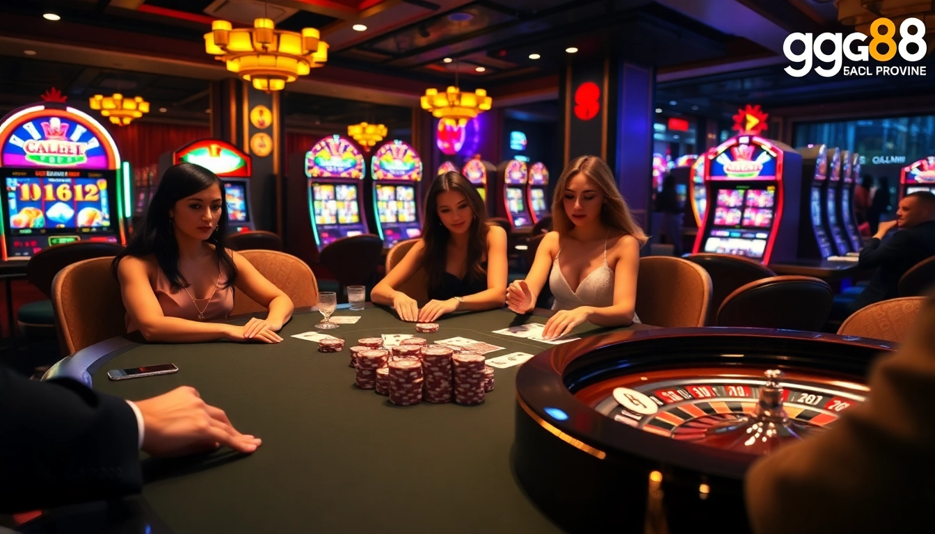 Players strategizing at the gg88 poker table, enjoying a luxurious casino experience.