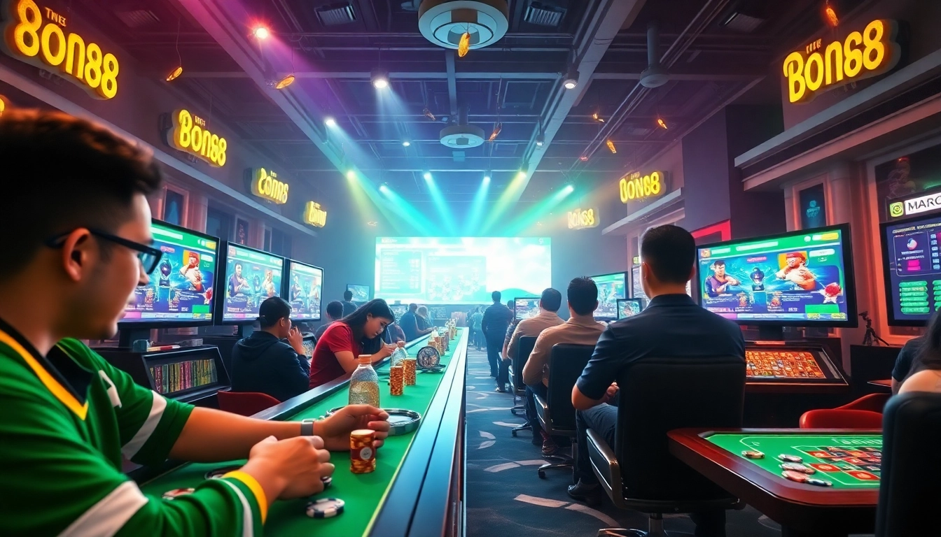 Bong88 online gaming environment with vibrant colors and exciting activities in a modern setting.