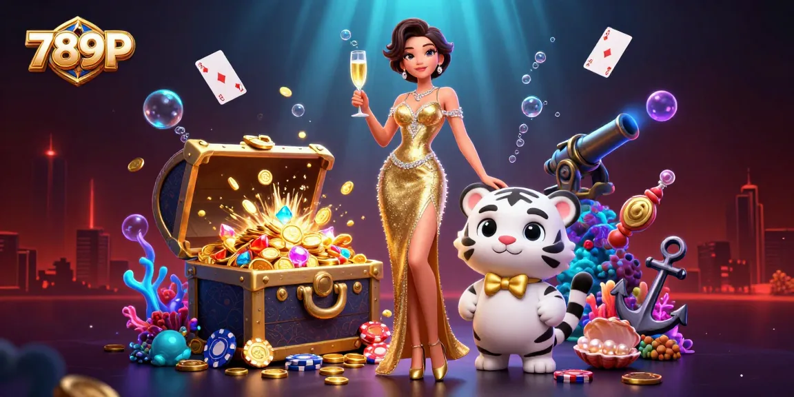 Win big with 789P while a glamorous woman toasts beside a lucky tiger, surrounded by gold.