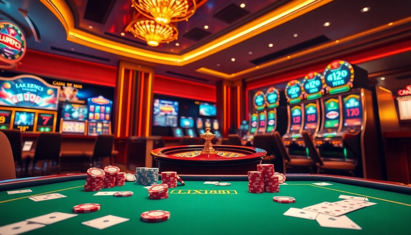 Exciting online gambling experience at https://lixi88.run/ featuring vibrant slots, casino tables, and betting activities.