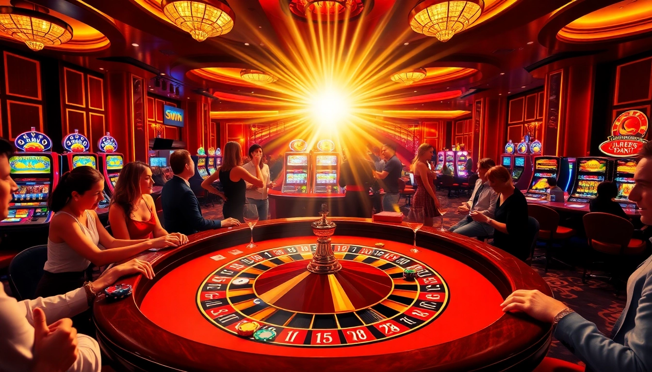 Experience the thrill of sun win at an engaging casino scene filled with vibrant tables, cards, and excitement.