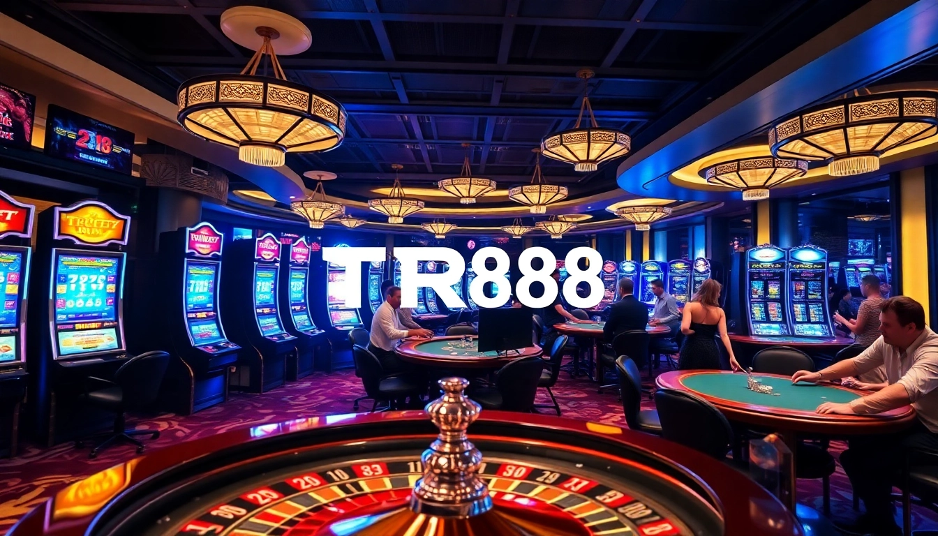 Engaging players at TR88 casino with colorful slot machines and dynamic poker tables.
