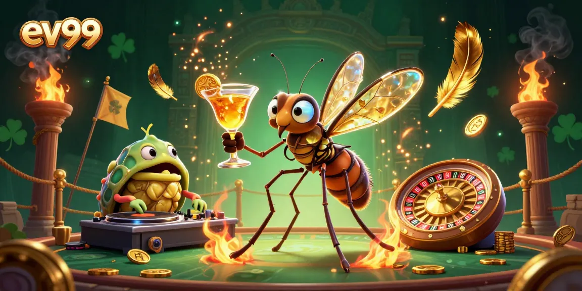 Experience excitement with ev99's dynamic casino scene featuring a mascot and DJ in action.