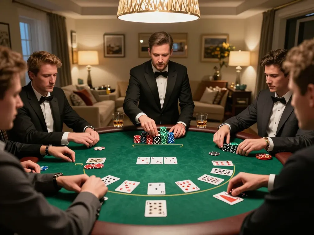 Fabet poker night featuring a dynamic high-stakes game setup with chips and cards.
