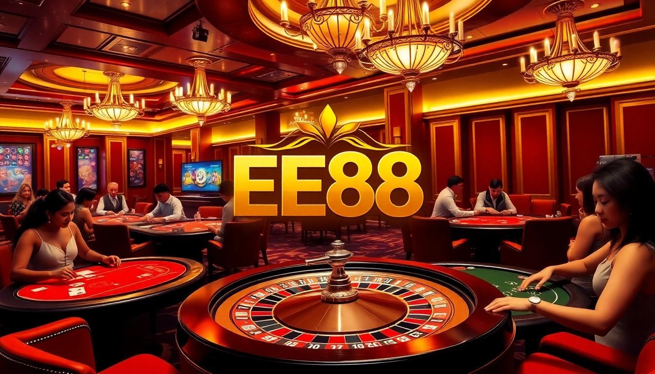 Experience the excitement at EE88 casino with vibrant roulette wheels and engaging players.
