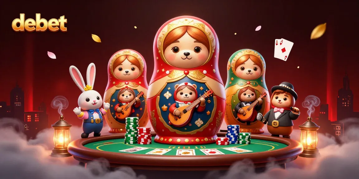 Engage in thrilling poker action with debet's vibrant casino scene featuring bears and a serenading rabbit.