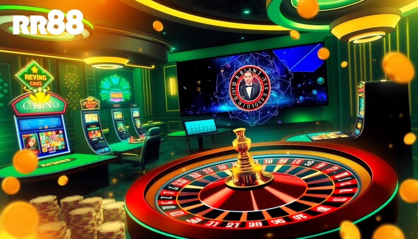 Gambling excitement at rr88 trang chính with online casino tables and vibrant slot machines.