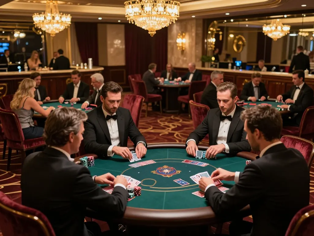 Exciting VIP poker game in an upscale casino showcasing hm88 strategy and high stakes action.