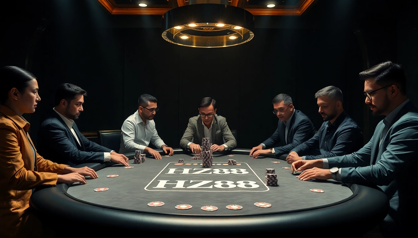 Experience a high-stakes poker game at HZ88, where luxury meets excitement in a thrilling casino atmosphere.