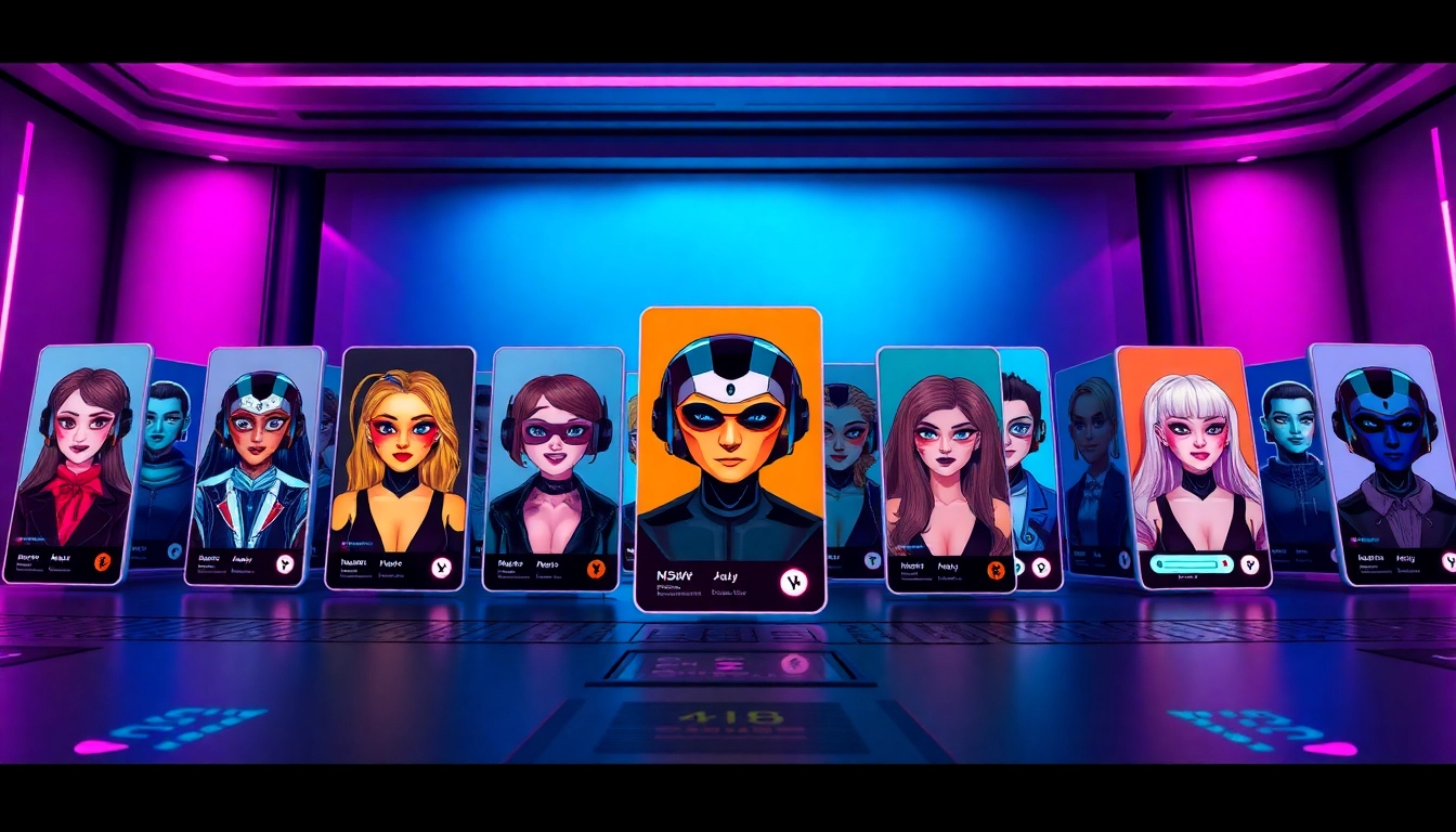 NSFW AI character cards showcasing diverse personalities and chat features for engaging conversations.
