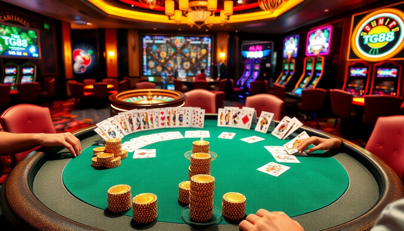 Experience thrilling gameplay at tg88 casino with poker, roulette, and vibrant slot machines.