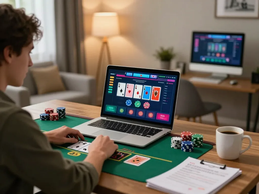 Engaging online gambling experience on RR88 with live dealer game displayed on laptop.