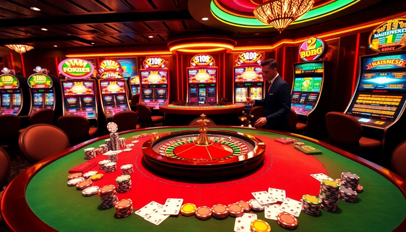 Experience the excitement of gambling at https://nk88nk.com/ with poker chips and roulette table.