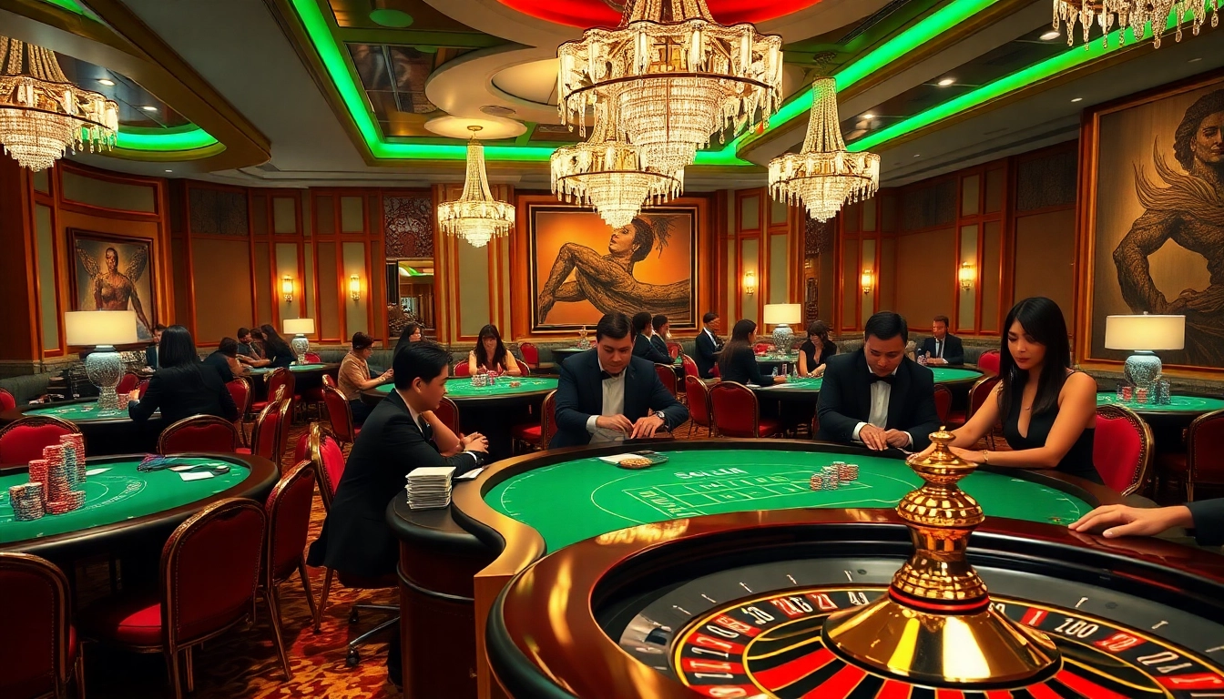 SODO CASINO offers a vibrant gaming atmosphere with players at stylish tables enjoying poker and roulette.