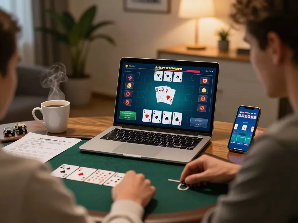 Player analyzing strategies on kubet79 while enjoying online poker from home.