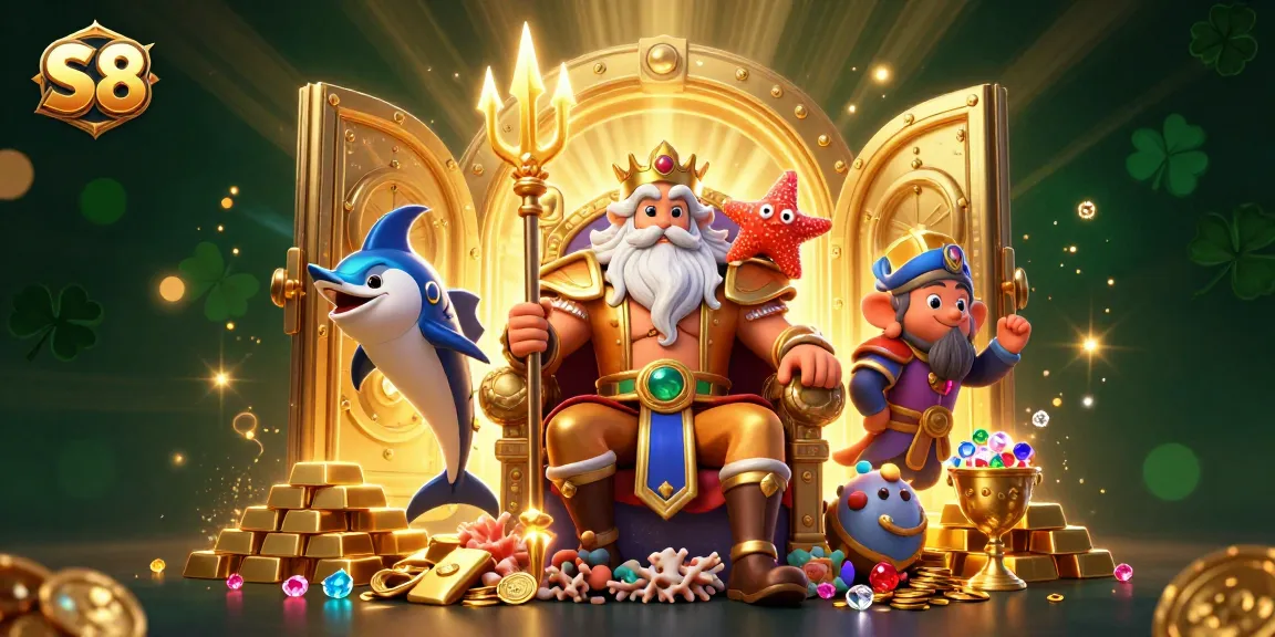 Experience the excitement of S8 with a vibrant 3D scene featuring treasure and thrilling game symbols.
