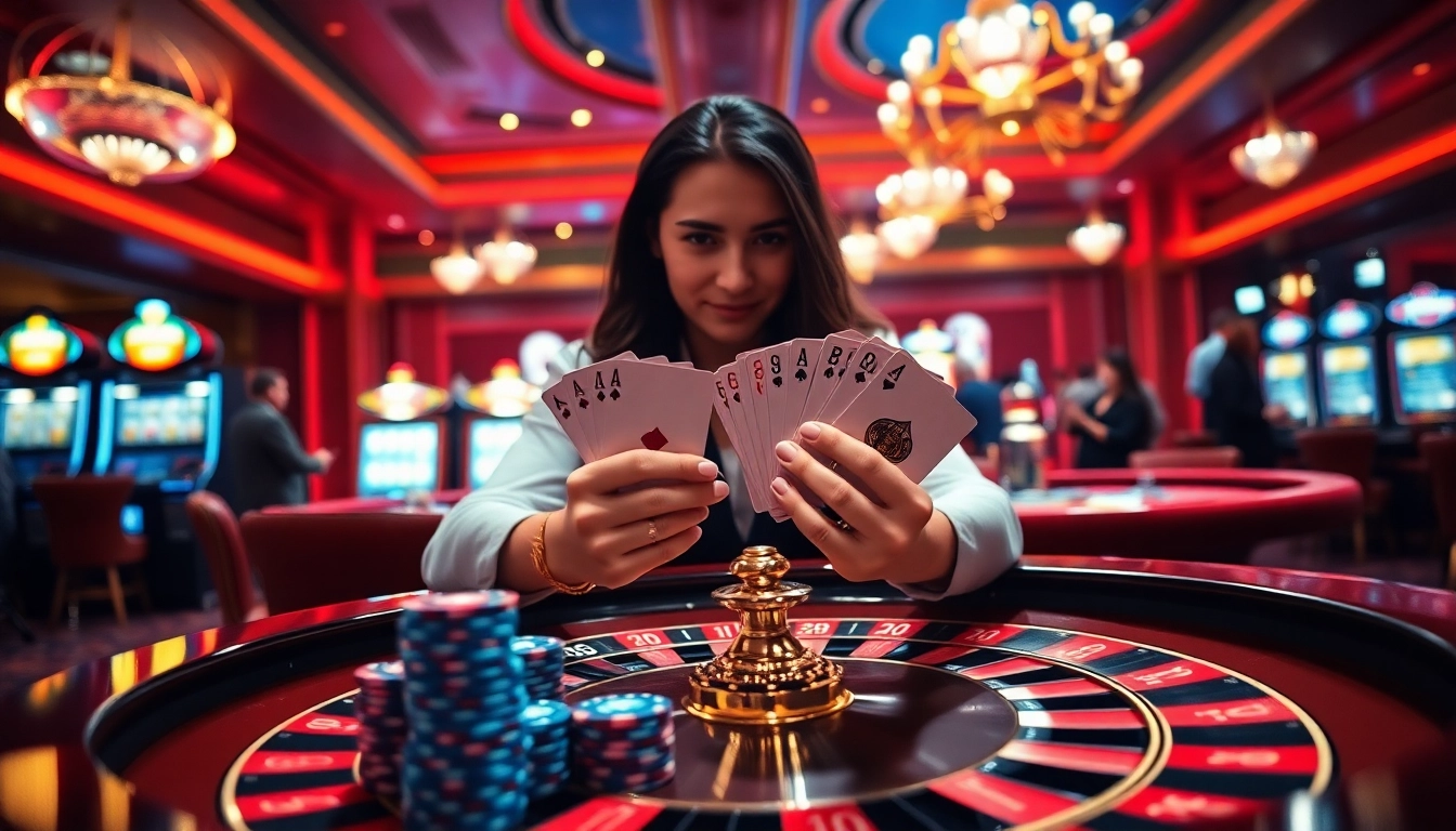 An exciting gambling scene at https://s8ted.com/ featuring a player winning at the roulette table with chips stacked high.