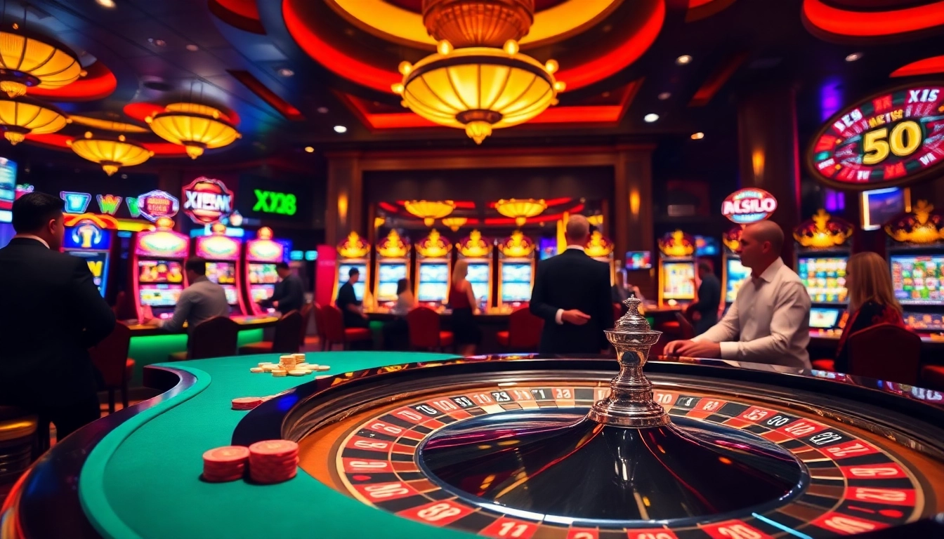 Experience the excitement of XX88's gaming floor with vibrant roulette and slot machines.