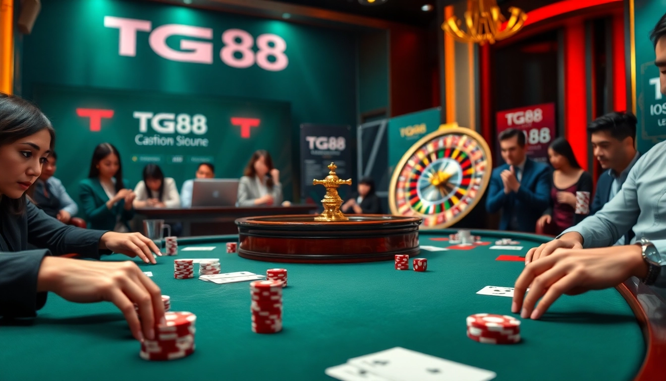 Experience high-stakes excitement at TG88 with professional gaming tables and vibrant casino action.