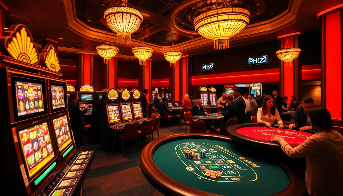 Experience real casino excitement at PH22, featuring vibrant slot machines and engaged players.