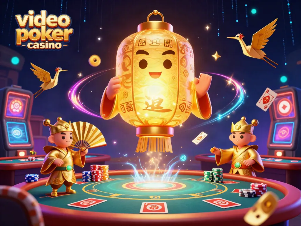 Engage in exciting action at the video poker casino with vibrant characters and dynamic game elements.