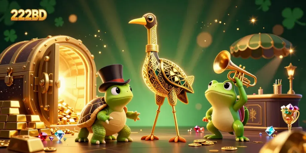 Experience excitement at 222BD with a vibrant 3D casino scene featuring lively characters.