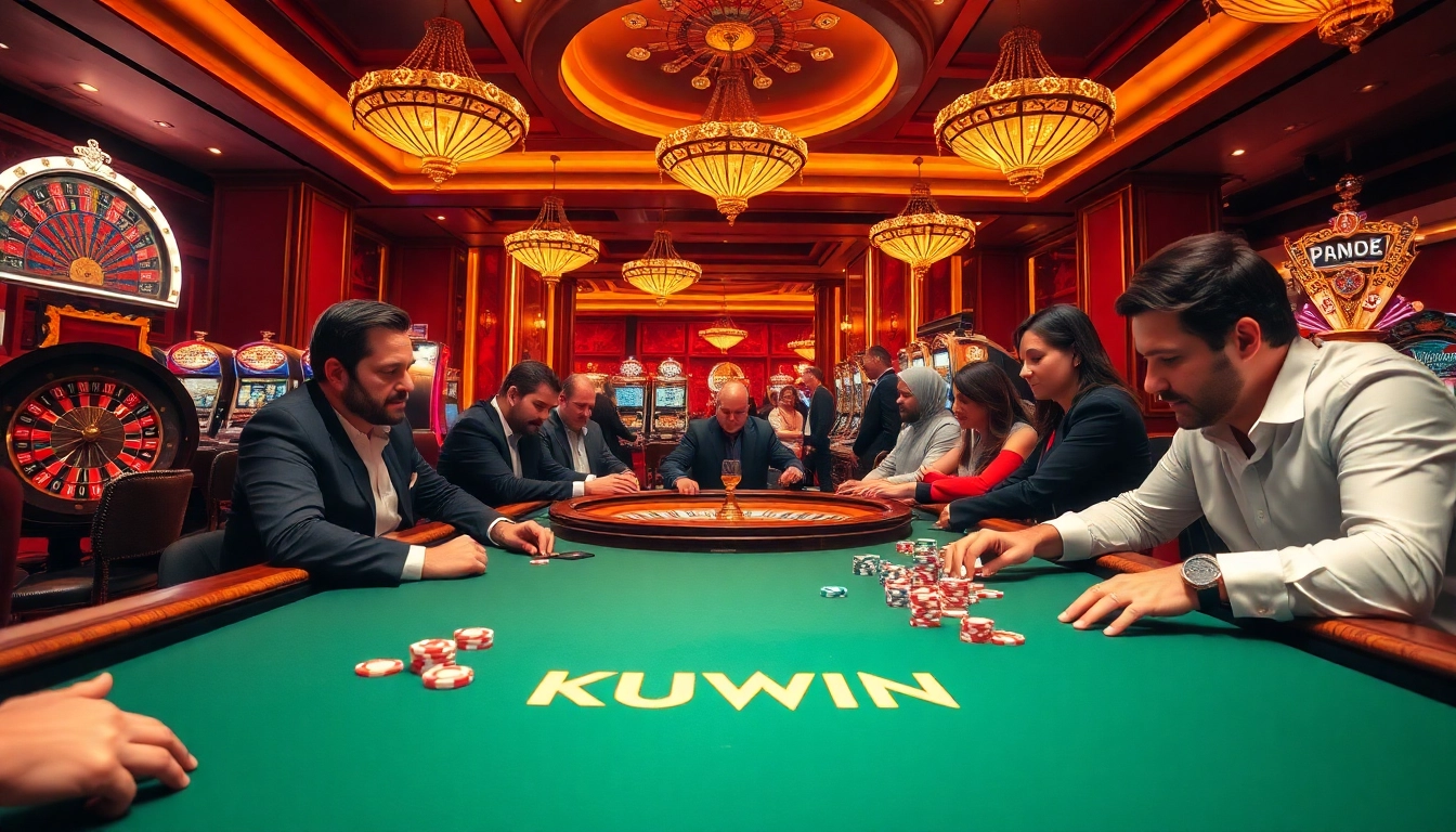 Experience the thrill of winning at KUWIN's vibrant poker table in a luxury casino setting.