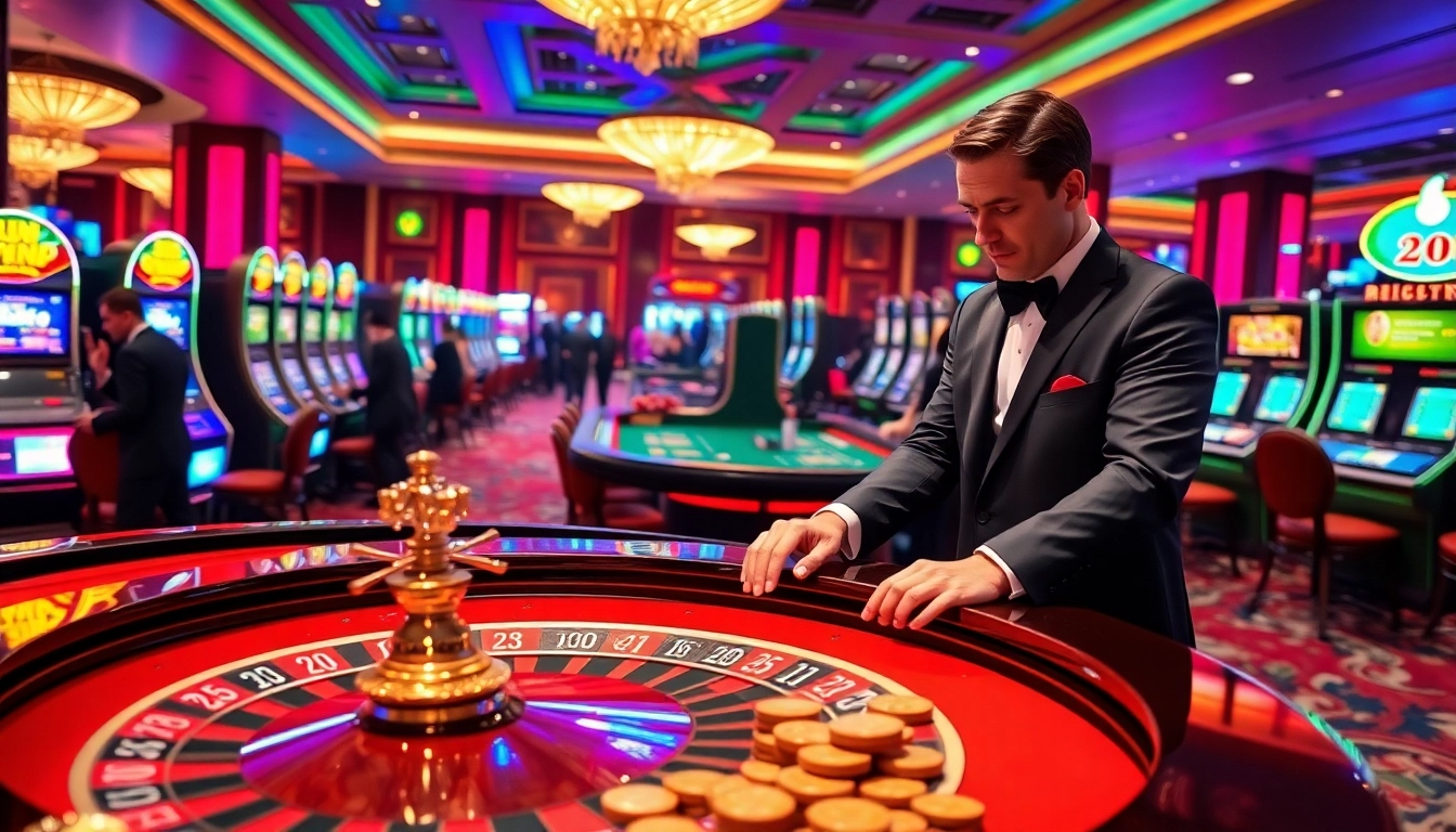 Engage with Sun win gameplay at a luxurious casino scene featuring vibrant tables and thrilling action.