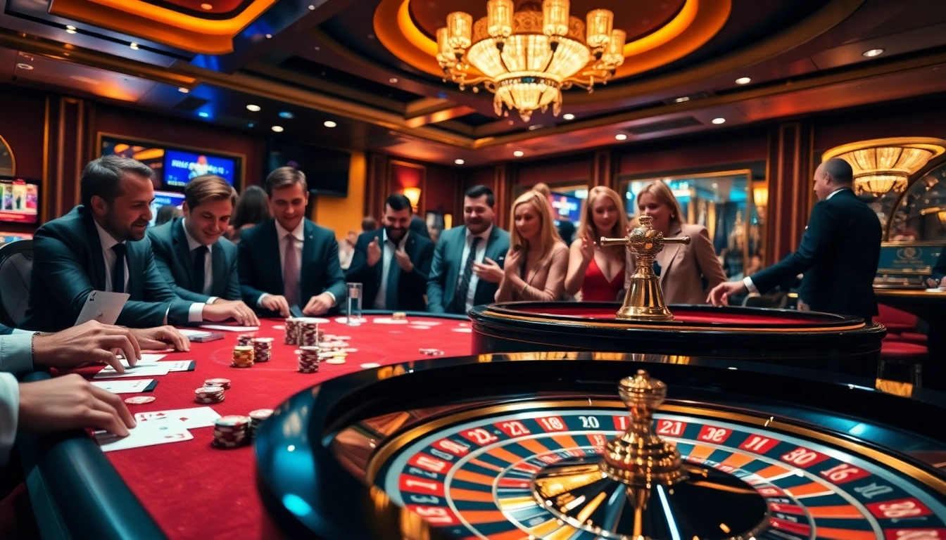 ABC8 players enjoying an exciting game at a luxurious casino table filled with chips and cards.