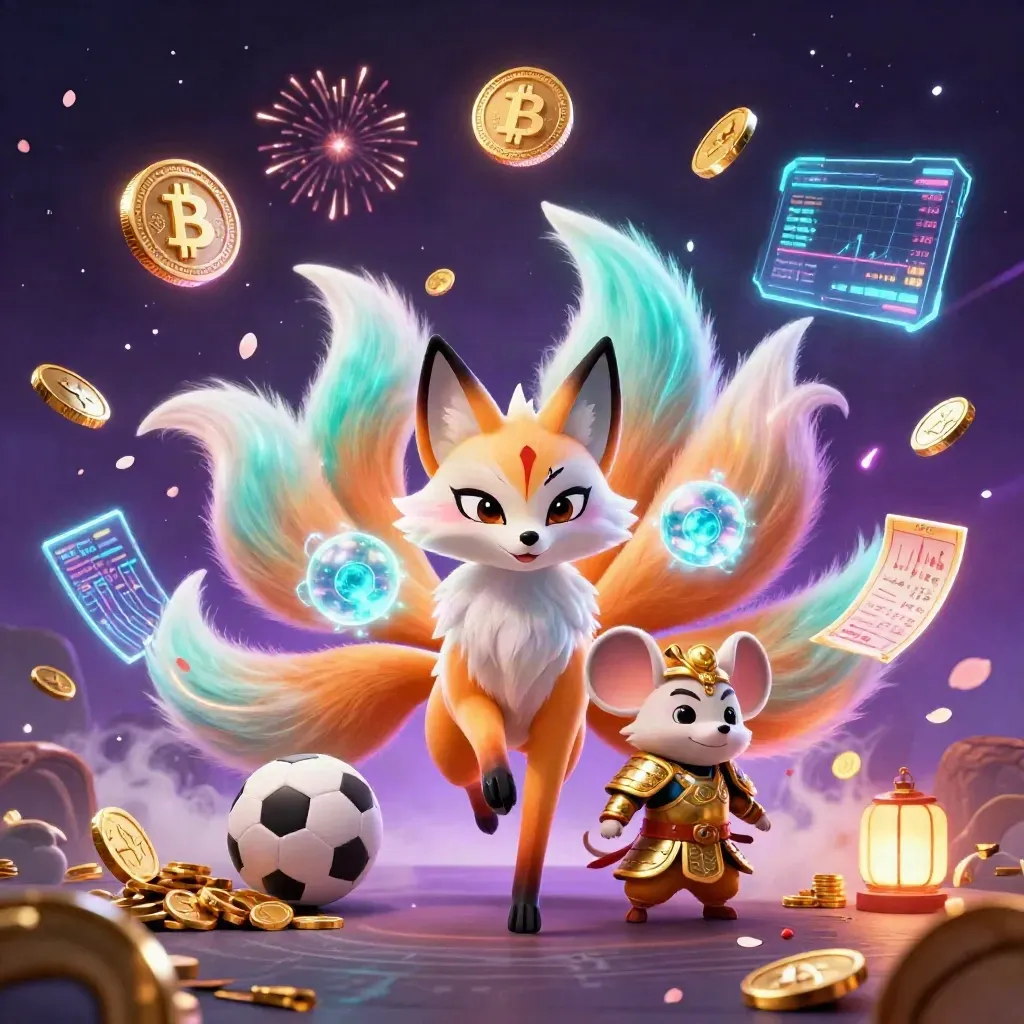 Neon fox spirit and golden mouse amid bursting coins, fireworks, and casino energy
