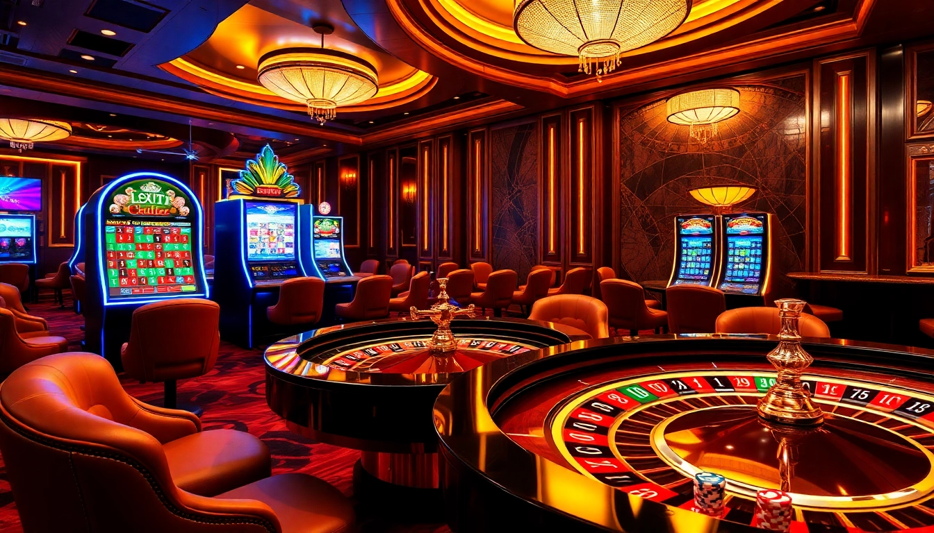 Gamblers enjoying a lively scene at https://88aa.law/ with roulette and slot machines.