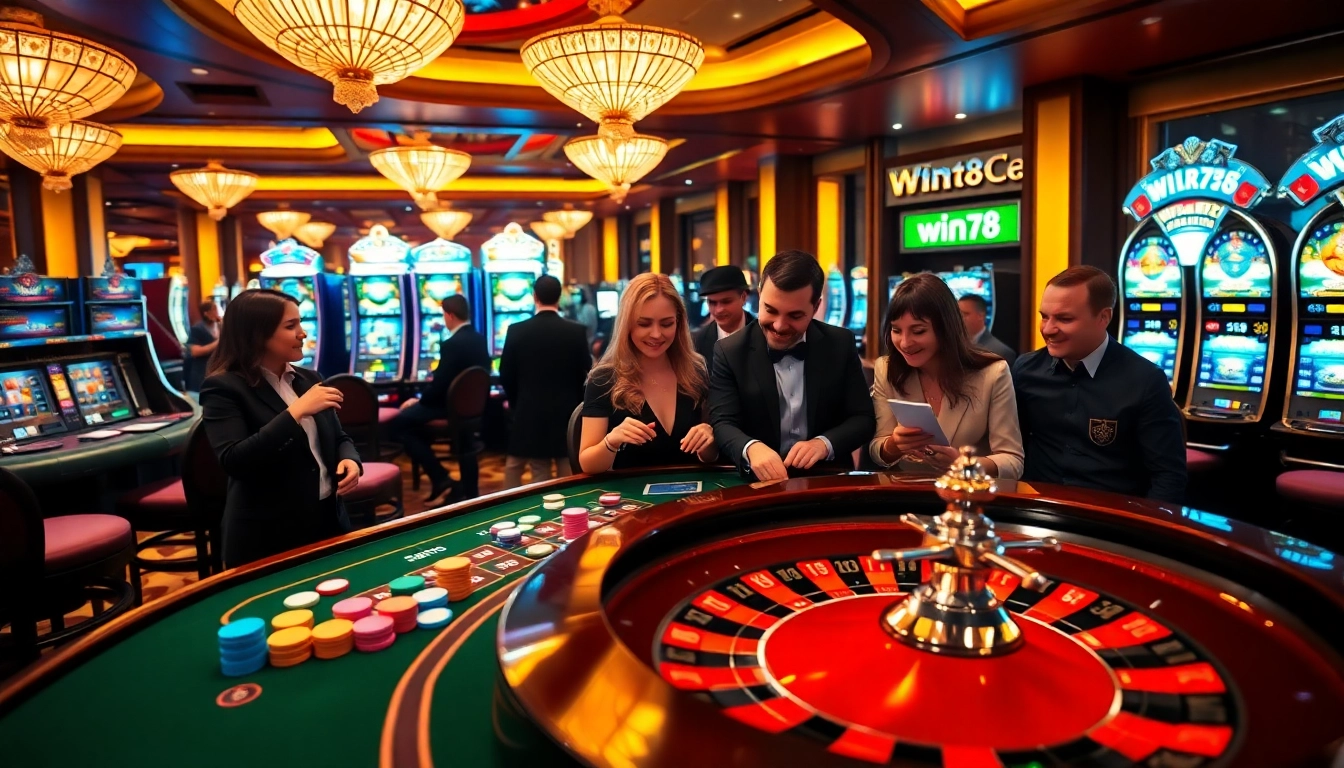 Players experiencing the thrill of gaming at win78's vibrant casino tables.