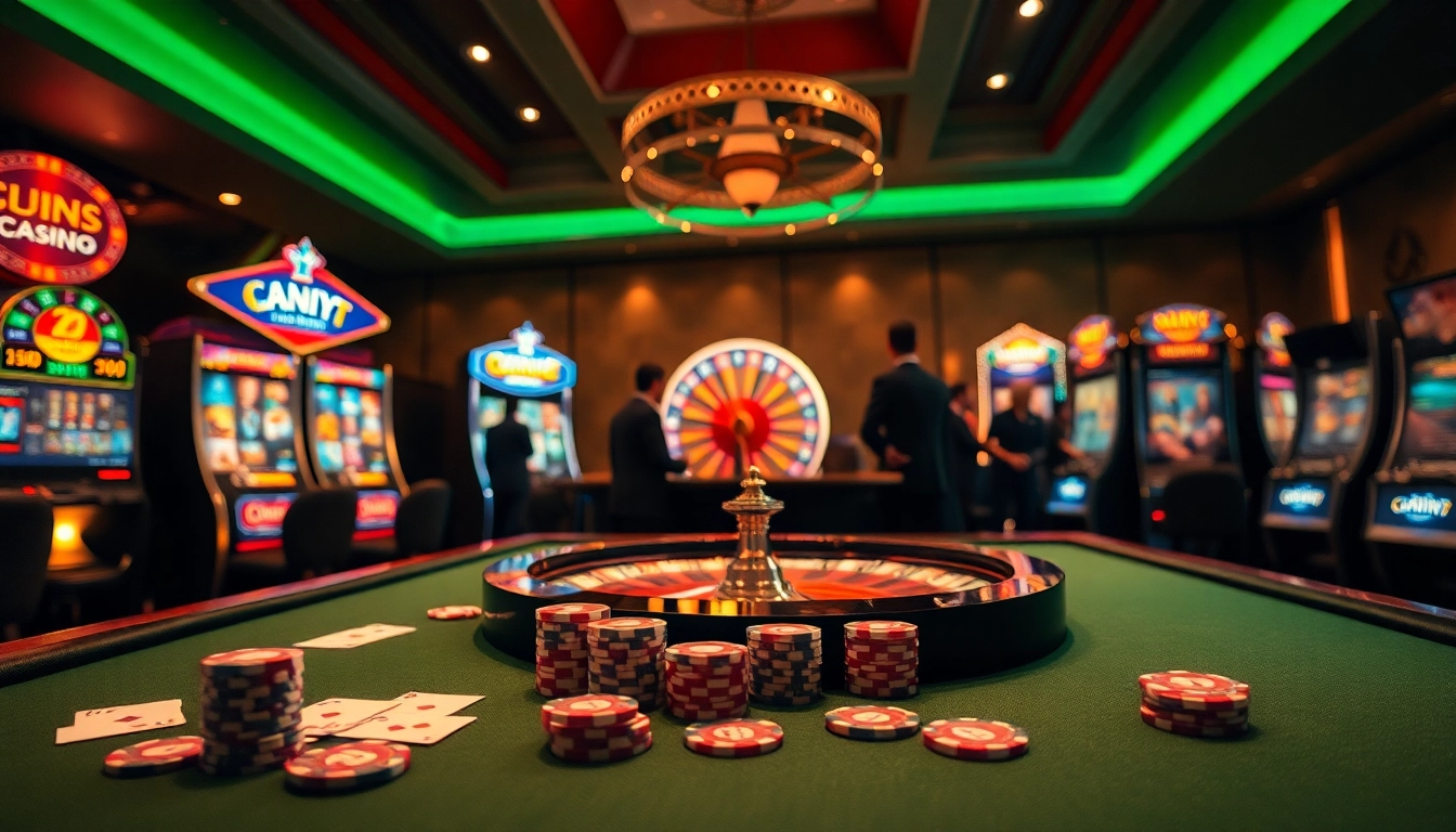 A dynamic casino scene, highlighting the thrilling gaming experience at https://luck8.media/, including poker chips and roulette.