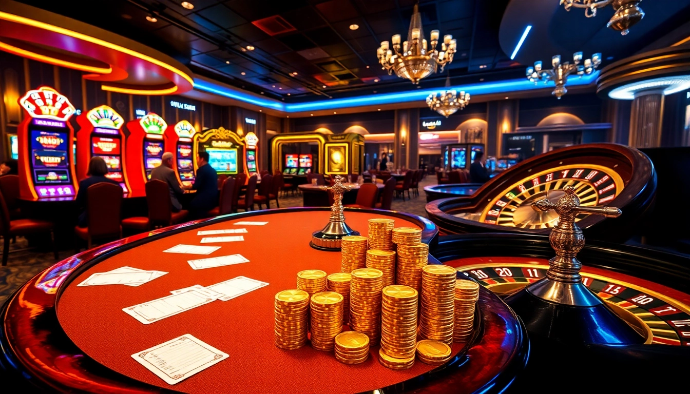 Experience the excitement at nhà cái LUCK8 with a vibrant casino scene including poker and slots.
