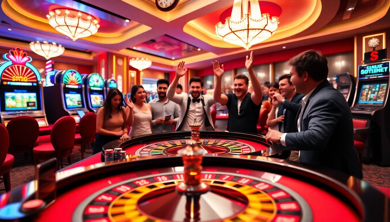 Exciting casino scene at https://f8bet.net.in/, showcasing roulette and vibrant players.