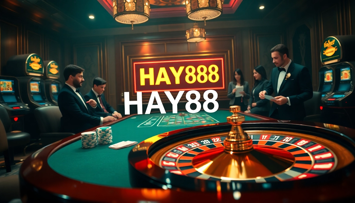 Experience the thrill of HAY88 at a luxurious poker table with vibrant roulette and enticing chips.