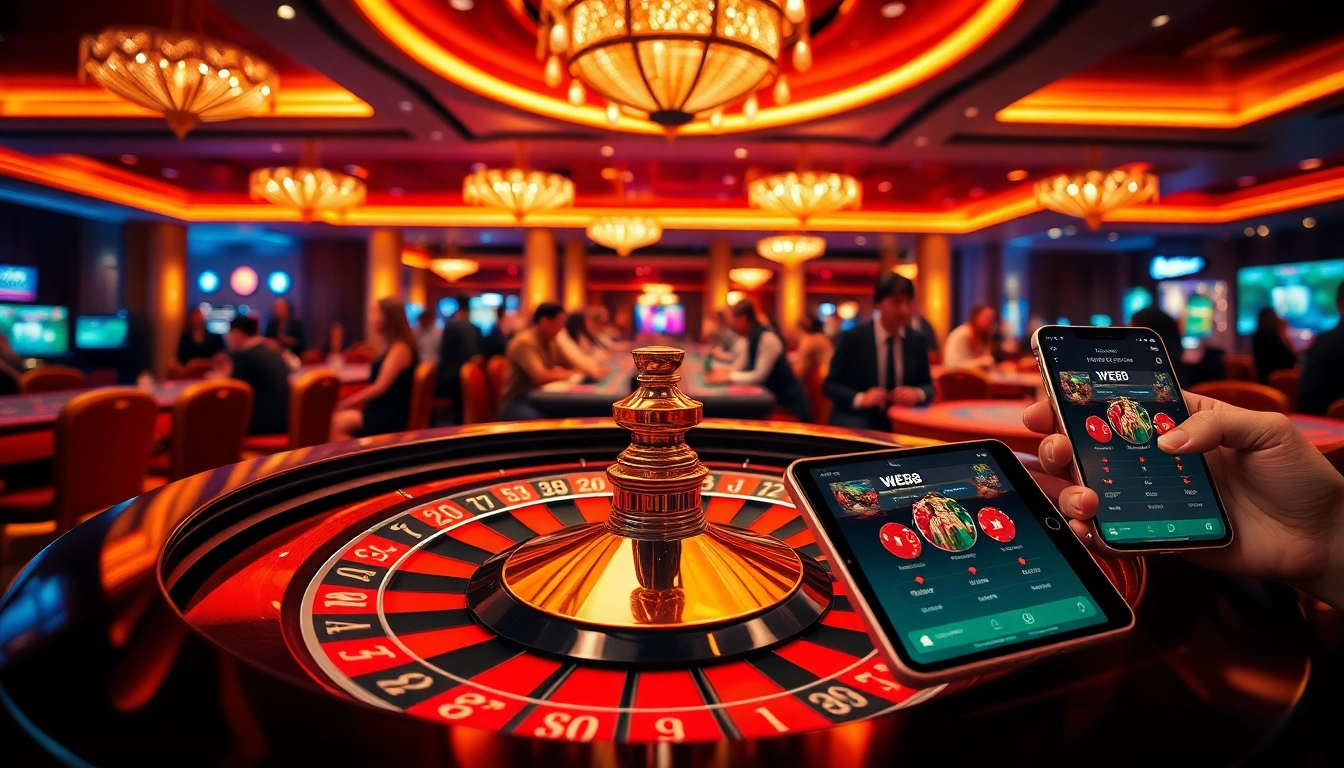 WE88 players enjoying an immersive online casino gaming experience with roulette and slot machines.
