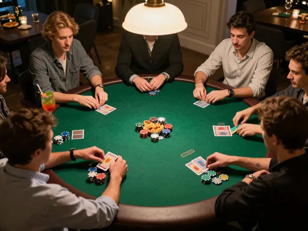 rr88 players enjoying poker in a cozy home setting with strategic gameplay and vibrant drinks