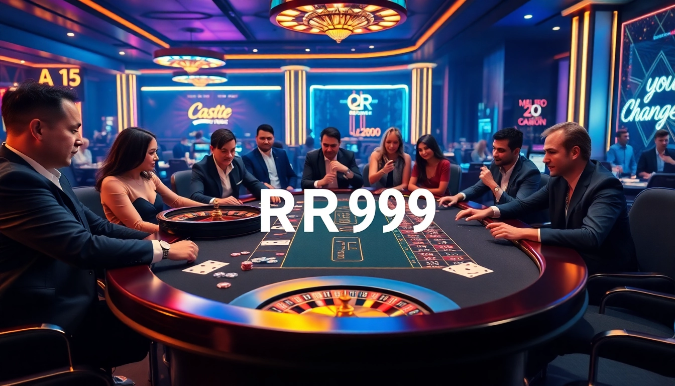 Gamblers enjoying the thrill of RR99 casino games at a modern gaming table.