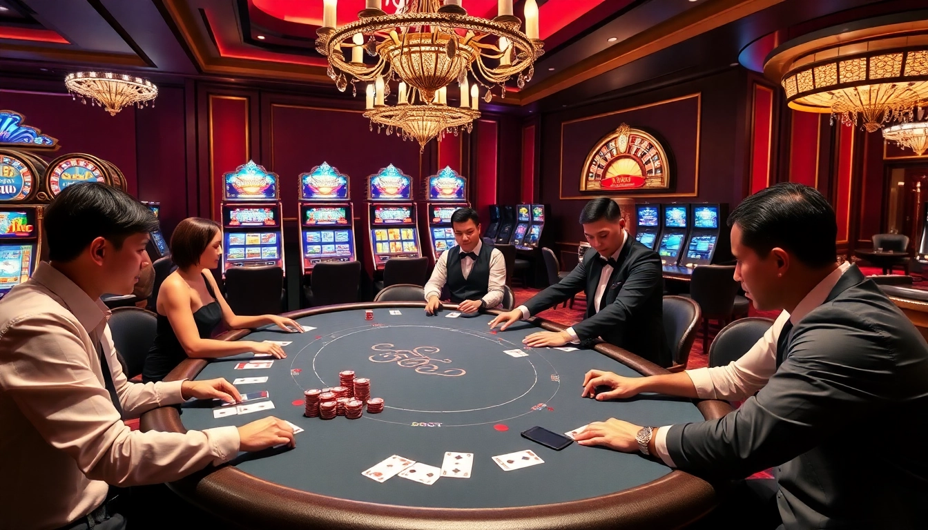 Players winning at the S8 poker table in a vibrant casino setting.